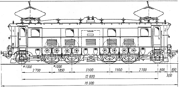 Zeichnung der Antriebsseite von der E16